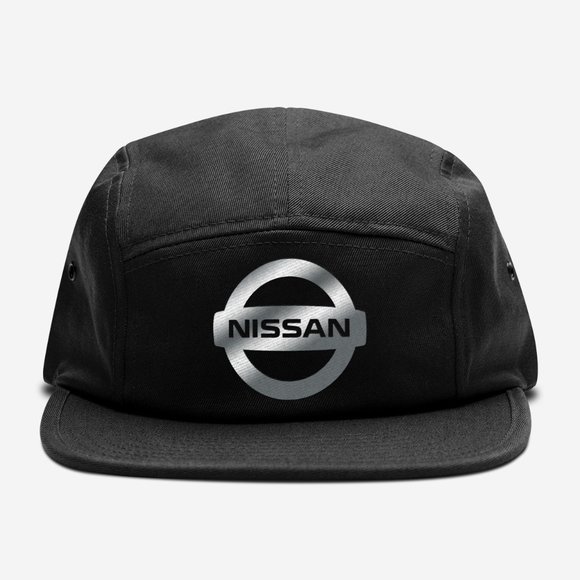 NEW Nissan 2012 Silver Logo 5 Panel Camper Strapback Hat BLACK - Picture 1 of 5